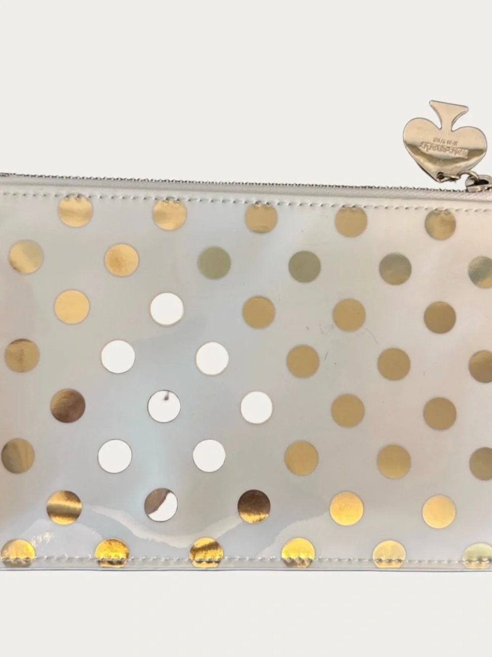 kate spade White Wristlet with Gold Polka Dots